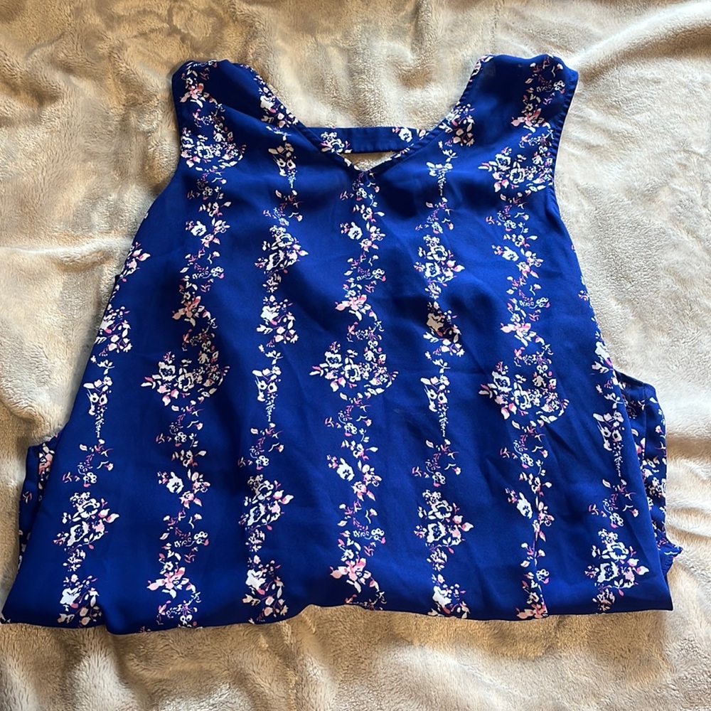 Kari Blue tank top with pink flowers